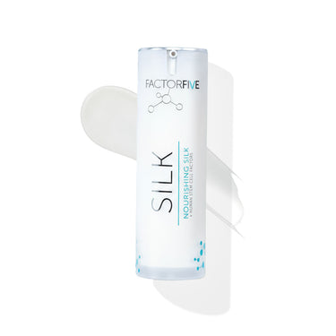 A bottle of FACTORFIVE Nourishing Silk skincare product against a white background.