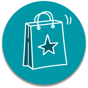 White shopping bag with a star on a teal circle