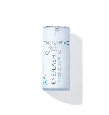 Factor Five eye lash cream bottle on a white background