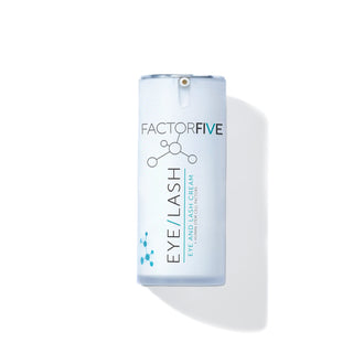 Factor Five eye lash cream bottle on a white background