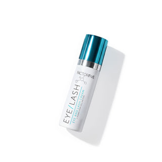 A bottle of FACTORFIVE Eye/Lash Cream Mini with a white body and blue cap, labeled for skincare use.