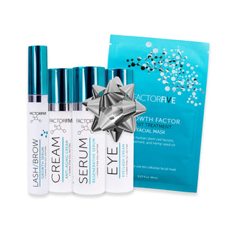 FACTORFIVE Holiday Gift Set - Lash/Brow Growth Serum, Anti-Aging Cream Mini, Regenerative Serum Mini, Eye/Lash Cream Mini, and Growth Factor Facial Mask - all in one gift set