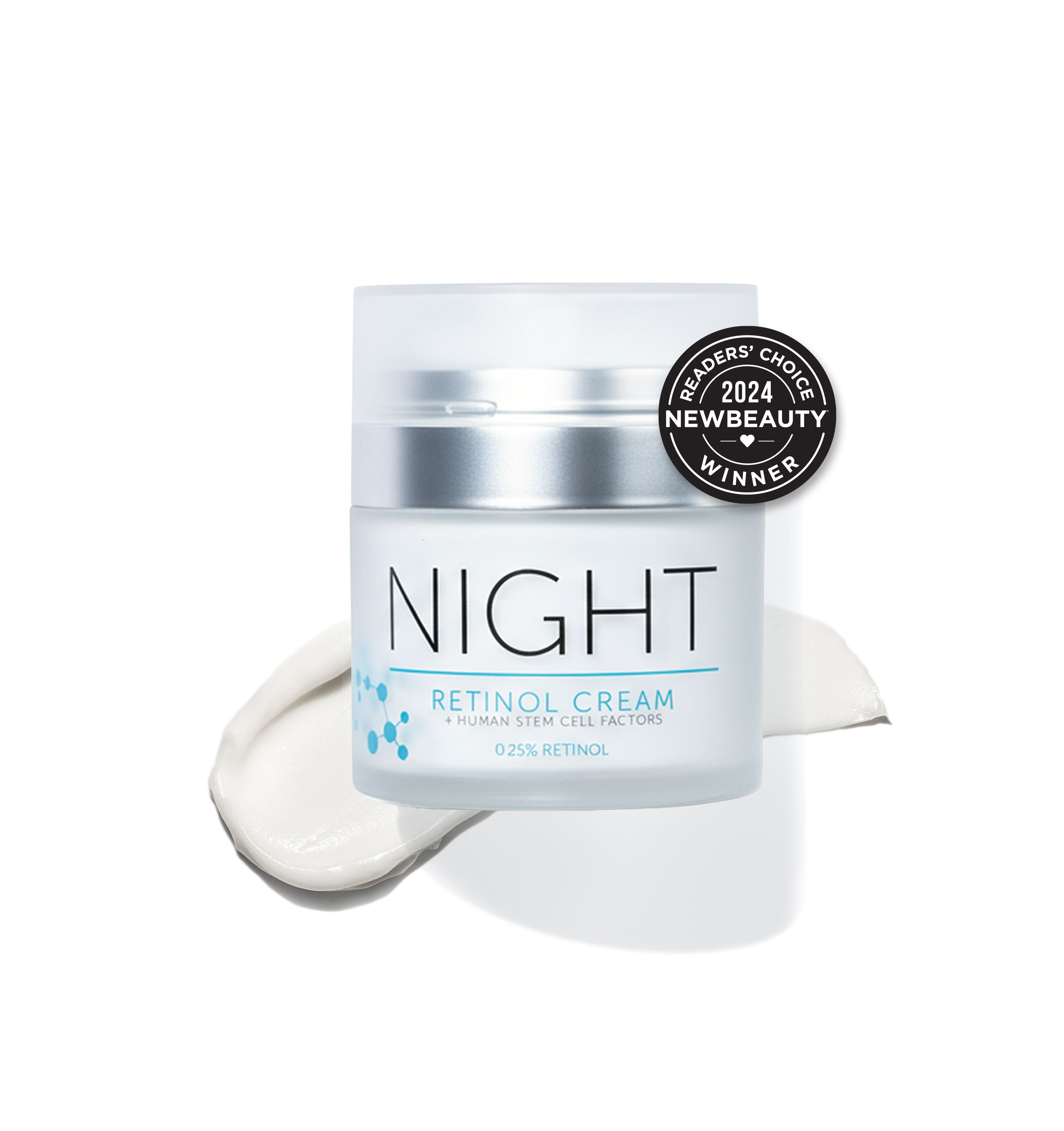 Night Retinol Cream with a winner of New Beauty Readers' Choice emblem on a white background